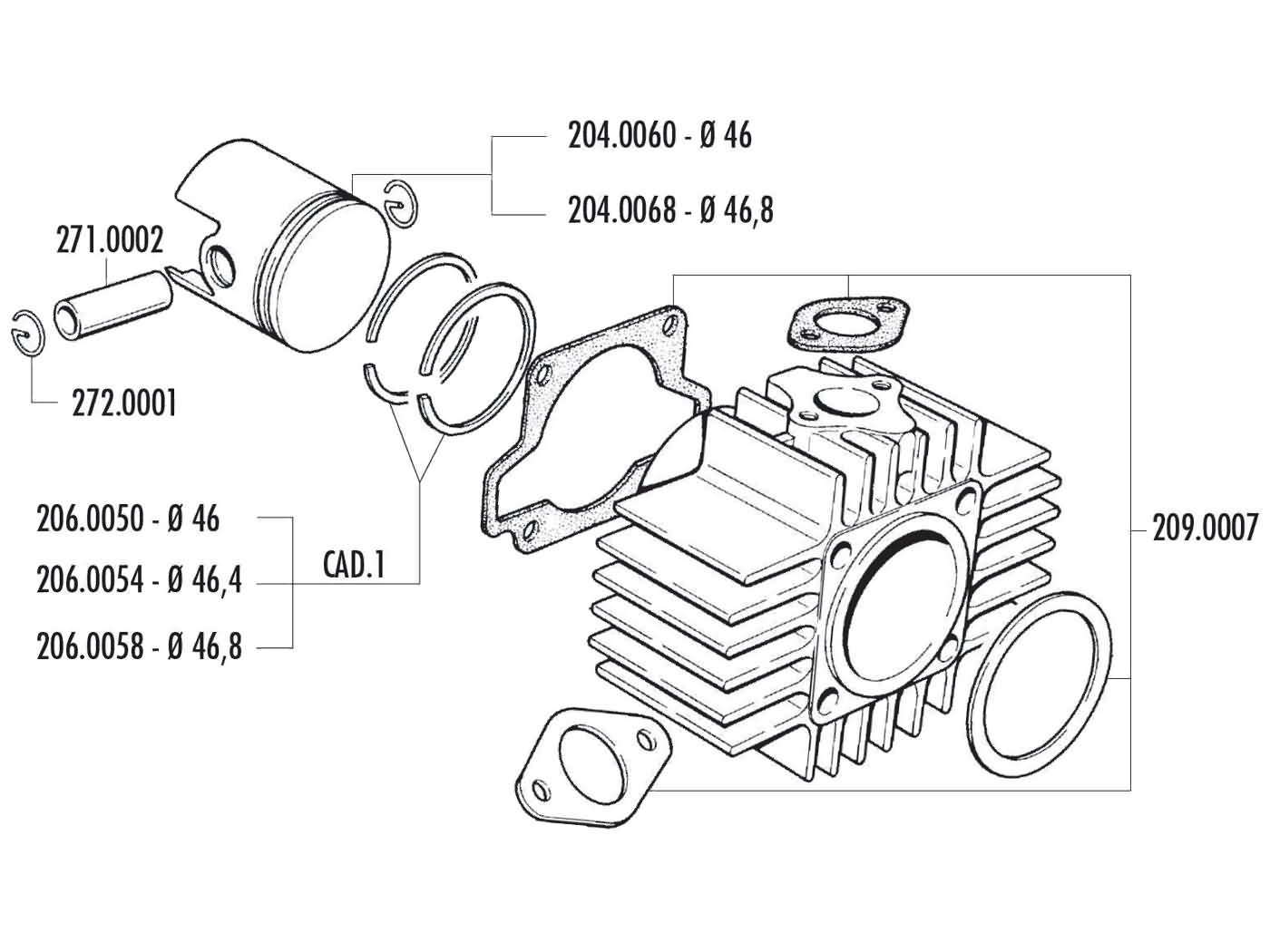 Kolbenring Polini 65ccm 46,4x1,5mm für CPI, Keeway Euro2, Honda Wallar