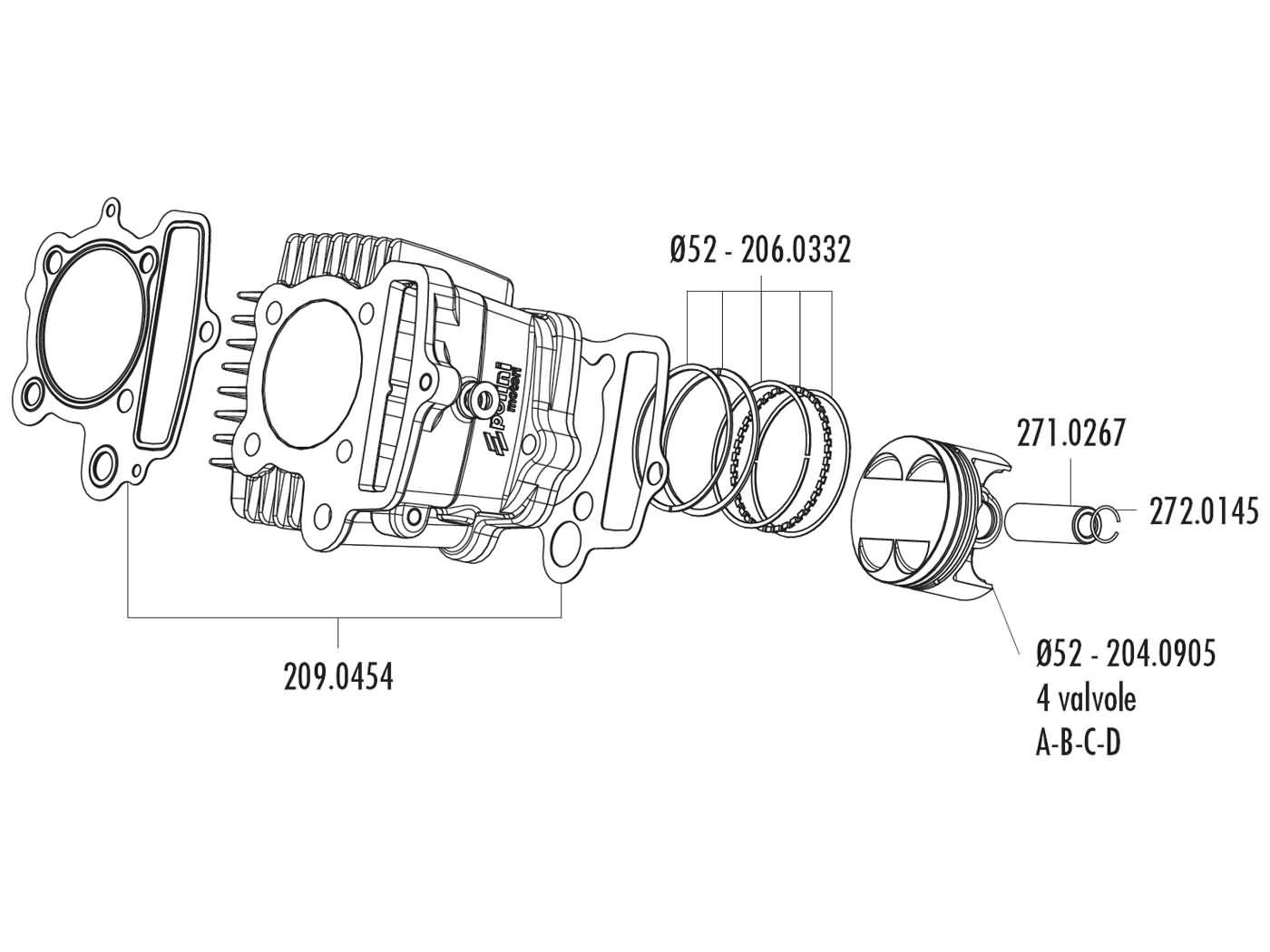 Zylinder Dichtungssatz Polini 52mm für Honda XR 50, Polini XP4T 50, XP