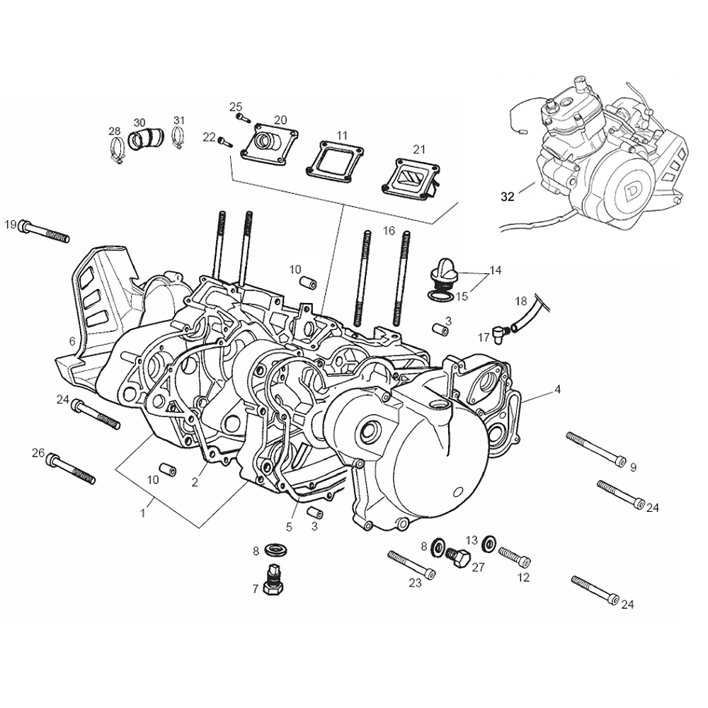 Motor - Kurbelgehäuse D50B0 Kickstart für Aprilia SX 50 11-13 (D50B) [ZD4PVG01/ H01/ L01/ M01/ SWA]